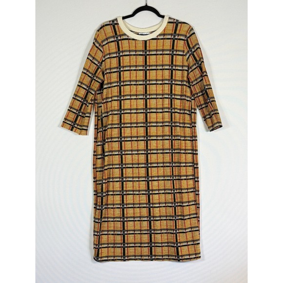 Zara Dresses & Skirts - Zara Large Plaid Knit Dress Yellow Womens Mod Retro 60s Preppy Academic Bright
